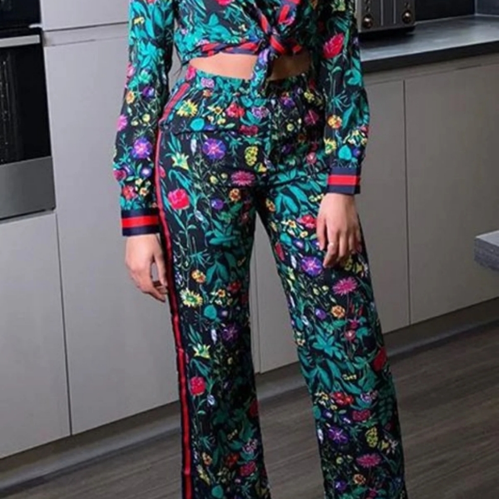 Deep Floral Multicolored Pants Set!